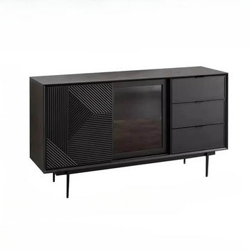 59.1″ Black Vintage Sideboard - Engineered Wood with 3 Drawers, 2 Shelves, and Doors